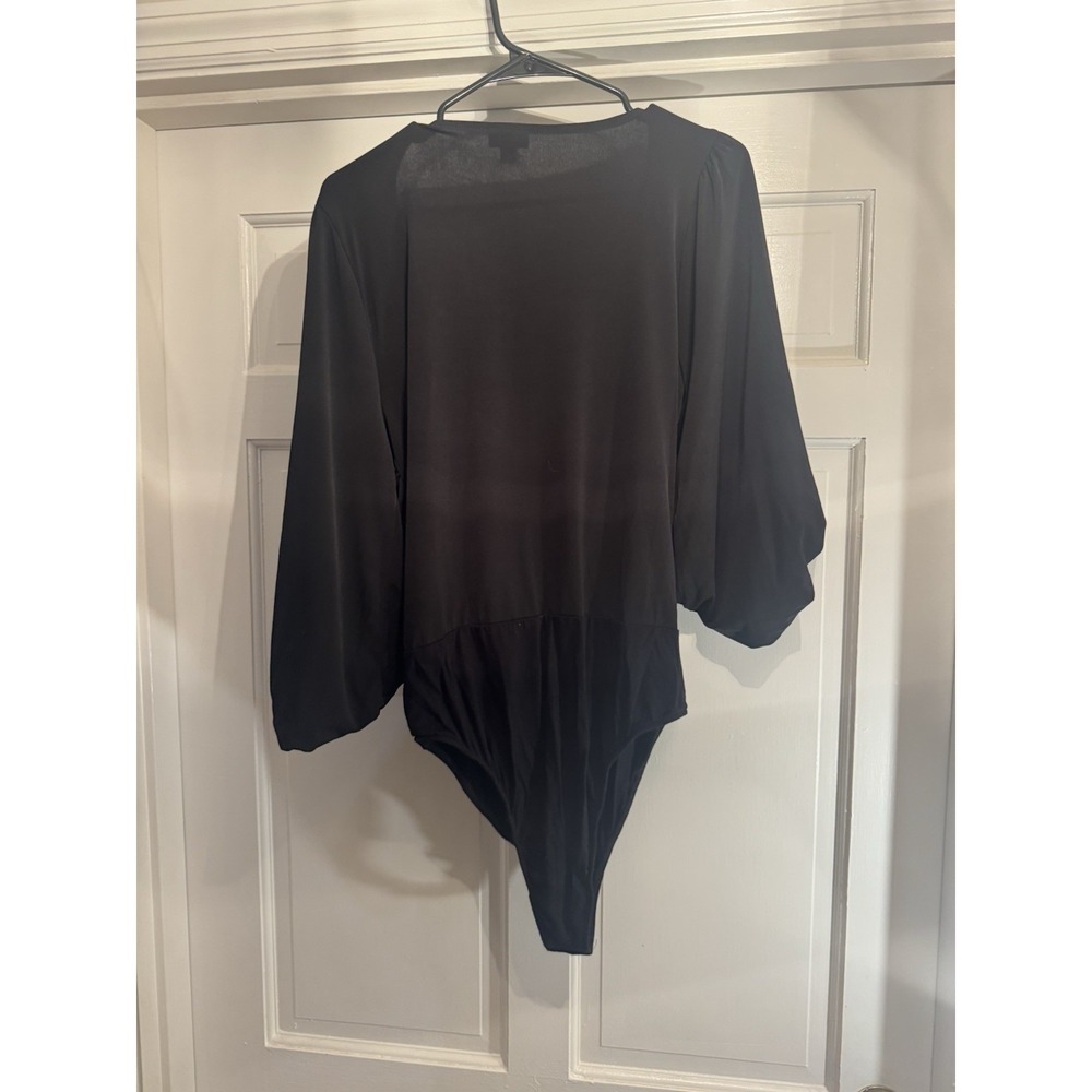 Torrid Womens Black Surplice Ruched Puff Sleeve Bodice Bodysuit Size 0 - Picture 4 of 5